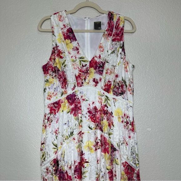 Taylor Floral-Print Lace Handkerchief-Hem Dress, Size 14 - Picture 4 of 13